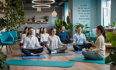 Small group meditating together on mats in a bright studio